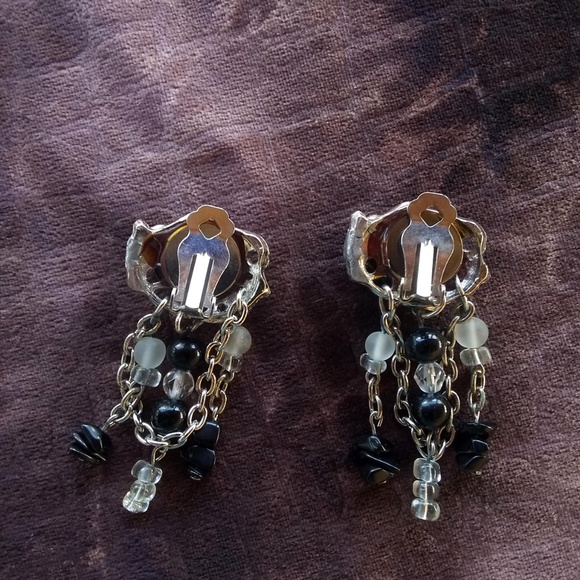 Vintage Boho Black Glass Dangle Earrings - Picture 5 of 5